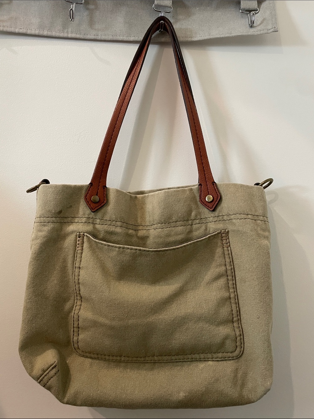 a.n.a Olive Canvas Tote with Brown Leather Handles